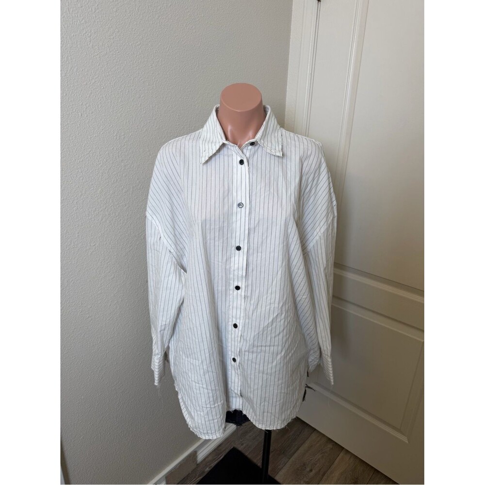 Zara Oversized White Pinstripe Button-Up Shirt Sz M